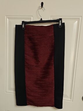 Two-Tone Burgundy and Black Pencil Skirt